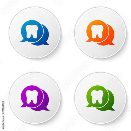 Color Tooth icon isolated on white background. Tooth symbol for dentistry clinic or dentist medical center and toothpaste package. Set icons in circle buttons. Vector.