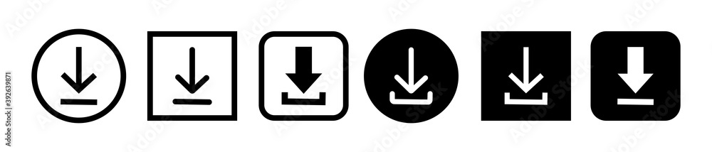Set of download icon. Download web sign. Vector black down arrow icons. Vector isolated elements on white background. Set of download icon. Download web sign. Vector black down arrow icons. Vector isolated elements on white background.