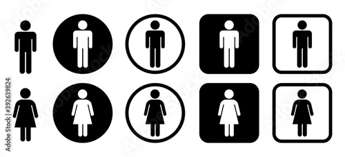 Set of Man and Woman icon vector. Man and woman silhouette. Male female sign. Restroom ws signs. Flat simple illustration isolated on background.