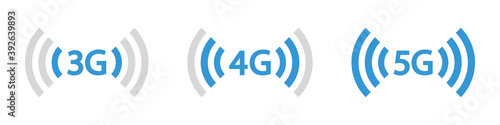 3G, 4G, 5G vector icon symbols mobile internet network. Connection Internet signal sign. Visualization signal quality. Vector illustration, eps10. photo