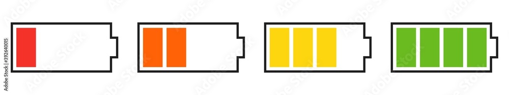 Battery charge level indicators. Discharged and fully charged battery smartphone. Set of flat vector icon isolated. Battery charge level indicators. Discharged and fully charged battery smartphone. Set of flat vector icon isolated.