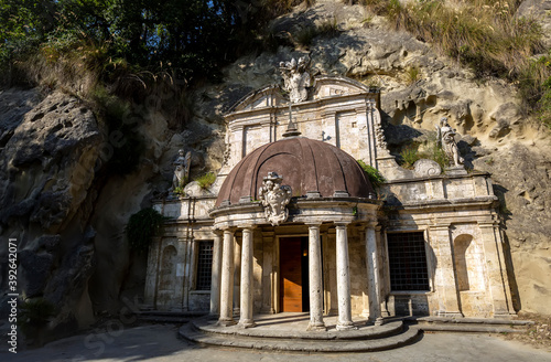 Принти на полотні The small temple of Sant'Emidio alle Grotte is one of the most important monuments of Ascoli Piceno and represents a valuable prototype of the Baroque religious art of the Marche, Italy