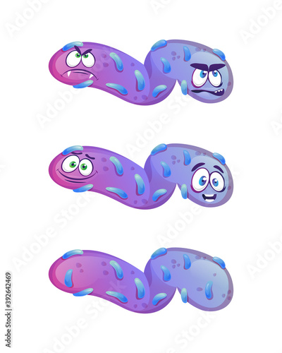 Bacterial funny pathogen, bacteria emoticon with funny face isolated. Vector microbiological or biological monster happy emoji with head. Smiling monster cartoon character microbe microorganism germ