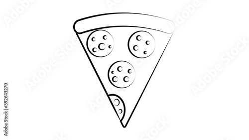 slice of pizza on thin crust, white background, vector illustration. pizza with round pieces of salami. pepperoni italian pizza. delicious fatty pizza. unhealthy fast food snack