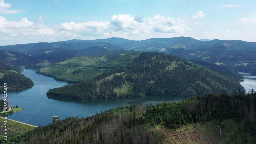 Aerial view of a water reservoir in the village of Nova Bystrica in Slovakia Aerial view of a water reservoir in the village of Nova Bystrica in Slovakia