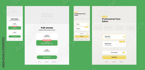 Price table concept. Pricing or subscription plan ui mobile application elements. Mobile app marketing or promotion interface template. Product comparison table.