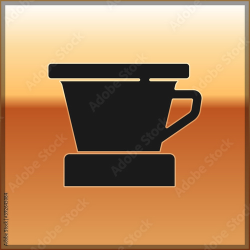 Black V60 coffee maker icon isolated on gold background. Vector.