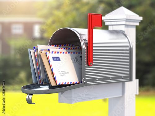 Canvas Print Open mailbox with letters on rural backgound.