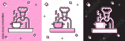 Set Spanish cook icon isolated on pink and white, black background. Vector.
