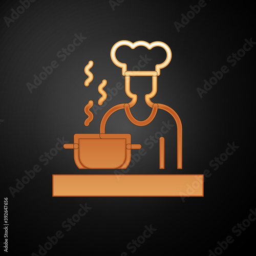 Gold Spanish cook icon isolated on black background. Vector.