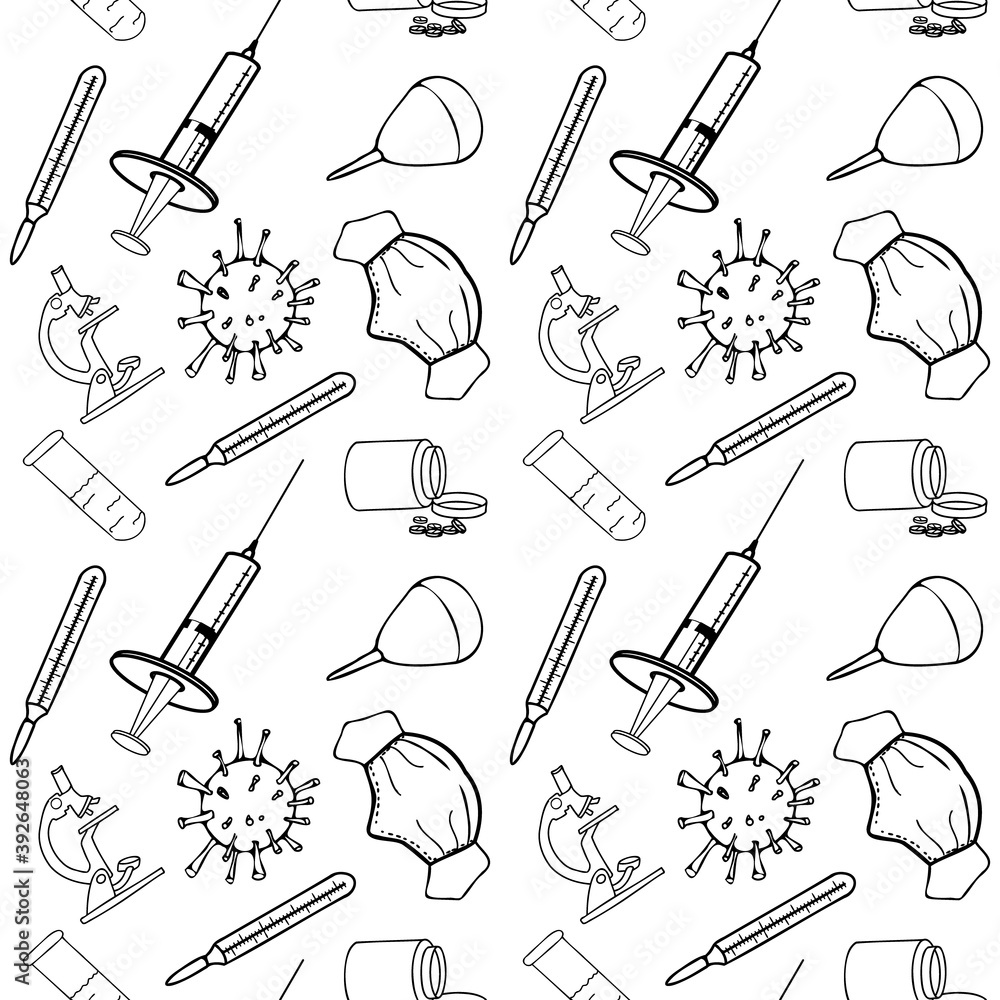 Lightweight Seamless Medical Pattern. Black outline isolated on a white background. Editable template in the samples. Lightweight Seamless Medical Pattern. Black outline isolated on a white background. Editable template in the samples.