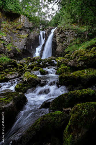 Double waterfall in a forest