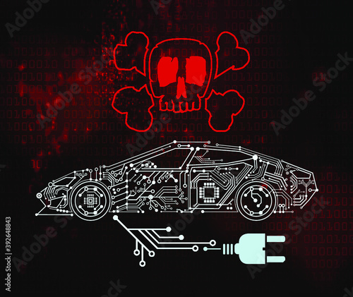Electric car illustration drawing motherboard  skull