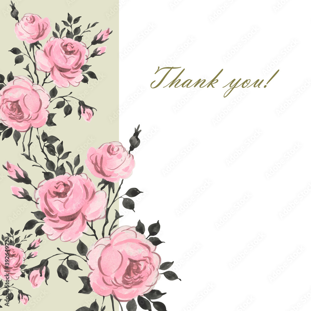 Abstract beautiful background with roses painted on paper with paints for your congratulations and design