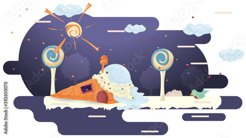 house waffle ice cream glazurovki a clearing among the trees flat vector illustration for design
