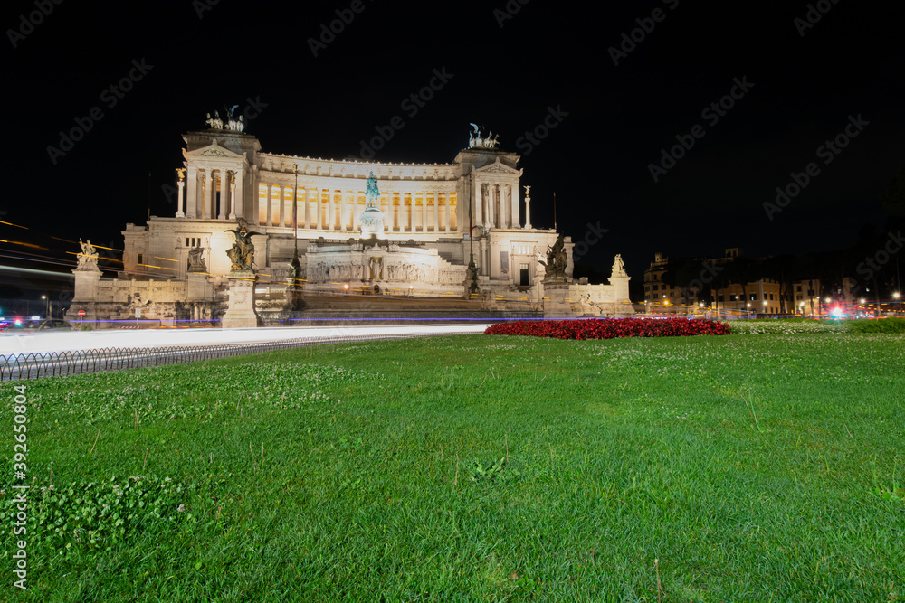 Rome, Italy - May 1, 2019 - Monumento a Vittorio Emanuele II and Altare della Patria at night