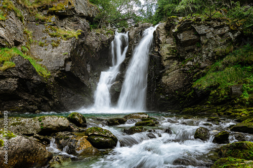 Double waterfall in a forest