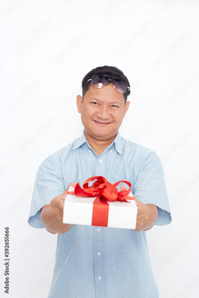 charming lover man hold gift box present charming lover man hold gift box present