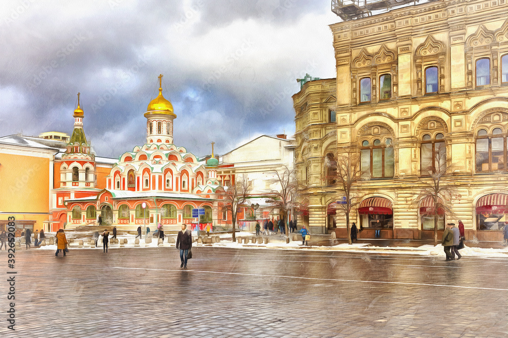 Obraz premium Beautiful view on Red square colorful painting looks like picture