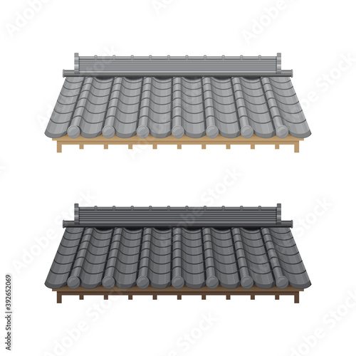 瓦屋根のイラストセット_明るい暗い_和風素材