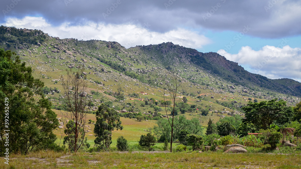 Mountains and green valley countryside landscape, Kingdom of Eswatini Swazi, Swaziland
