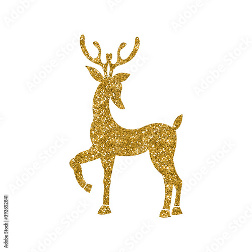 Christmas glitter golden deer on white background in vintage style for fabrics  paper  textile  gift wrap. Cold icon with deer