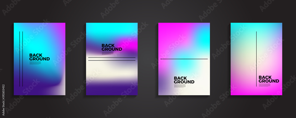 Abstract Blurred backgrounds set with bright color gradient patterns. Smooth templates collection for brochures, posters, banners, flyers and cards. Vector illustration