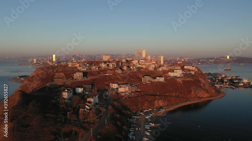 Aerial view of the urban landscape on Cape Tokarevskaya Koshka. Vladivostok, Russia photo