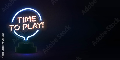 Vector realistic isolated neon sign of Time to Play logo for template decoration and covering . Concept of gaming.