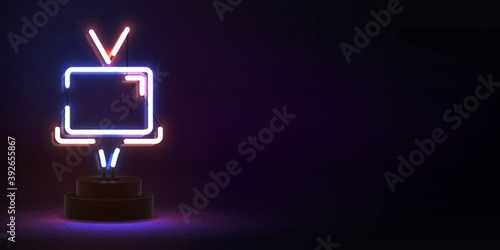 Vector realistic isolated neon sign of TV logo for template decoration and invitation covering. Concept of cinema.