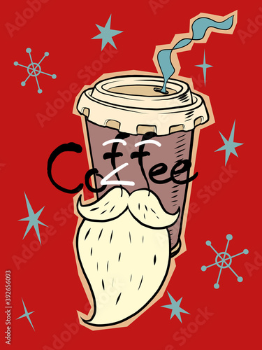 Santa coffee in a paper Cup, Christmas drink in a cafe