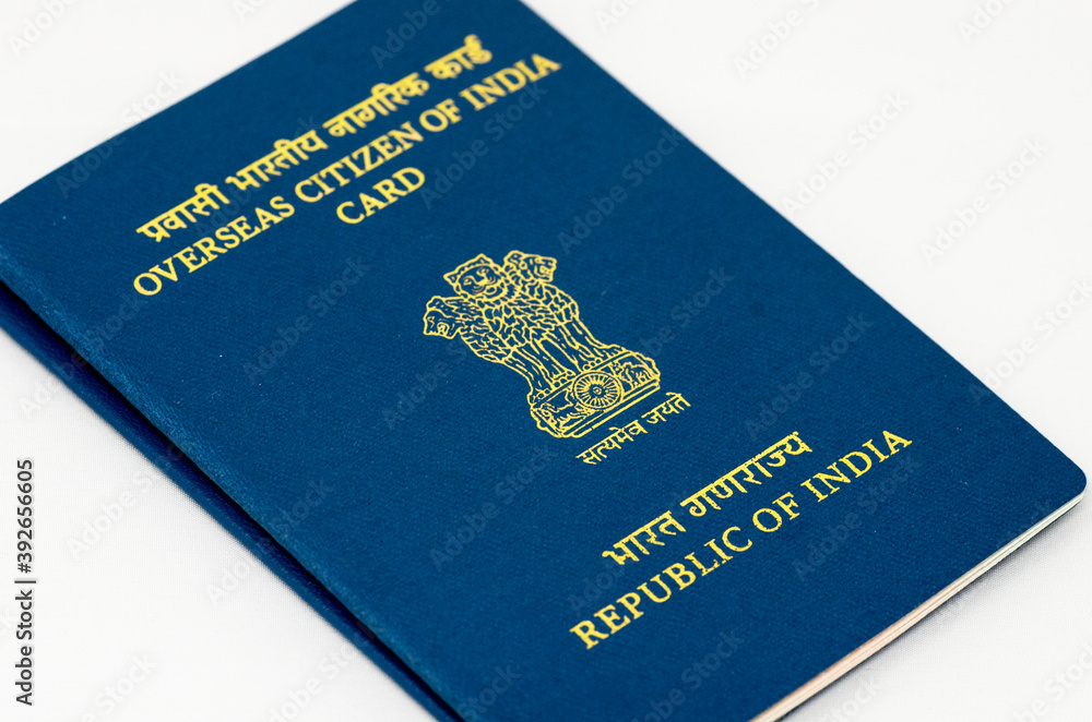 New Delhi, India - October 05 2019: Close up of Overseas Citizen of India identity card in New Delhi, India New Delhi, India - October 05 2019: Close up of Overseas Citizen of India identity card in New Delhi, India
