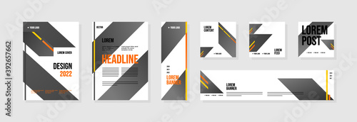 Set of abstract template layouts with creative shapes, suitable for business project events, flyers/leaflet, banner ads, brochure covers, identity, and social media posts. Vector backgrounds.