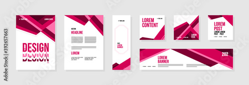 Set of abstract template layouts with creative shapes, suitable for business project events, flyers/leaflet, banner ads, brochure covers, identity, and social media posts. Vector backgrounds.