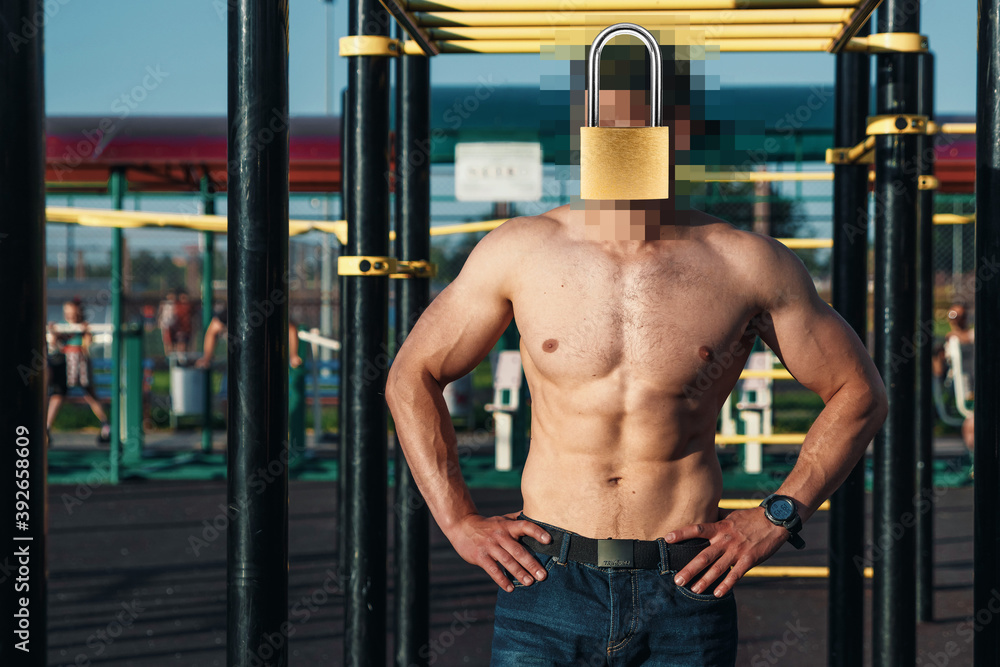 A barn lock instead of a human head. Concept of protection of personal data, hiding identity. A barn lock instead of a human head. Concept of protection of personal data, hiding identity.
