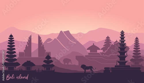 Abstract landscape of the Indonesian island of Bali with the main attractions
