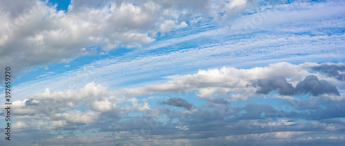 Fototapeta Naklejka Na Ścianę i Meble -  Panorama of a blue sky with white clouds as a backround
