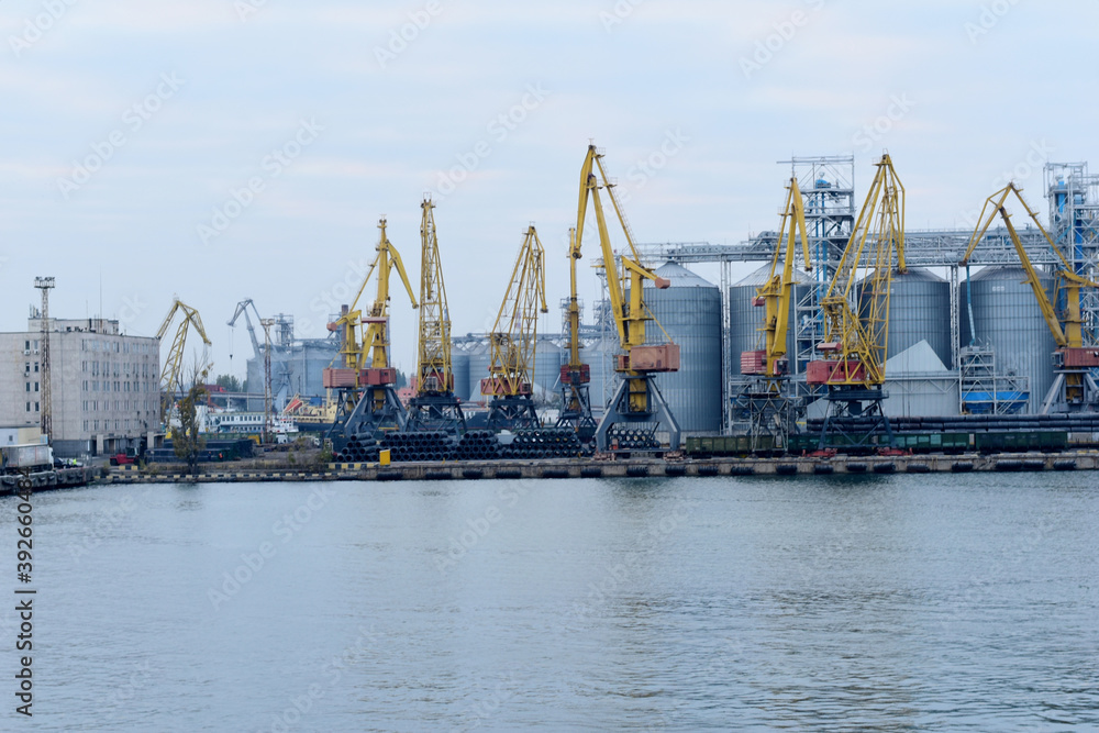 Large loading cranes in the port of Odessa.