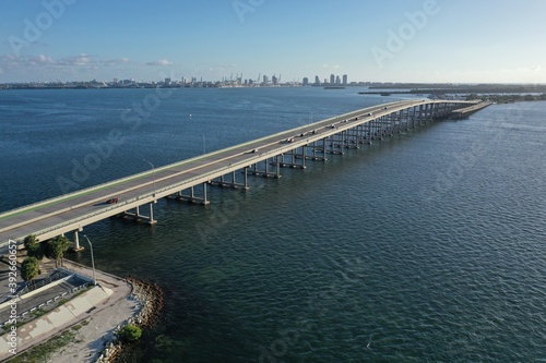 Aerial view of Rickenbacker Causeway and bridge between Miami and Key Biscayne, Florida on sunny autumn morning. © Francisco