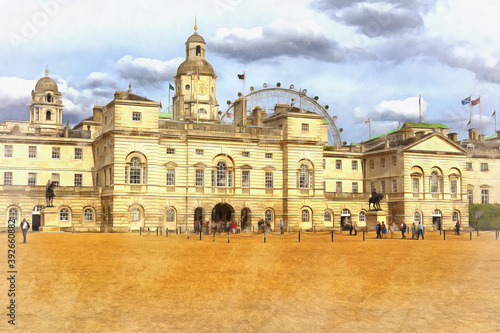 View on Horse Guards Parade building colorful painting looks like pictur © idea_studio