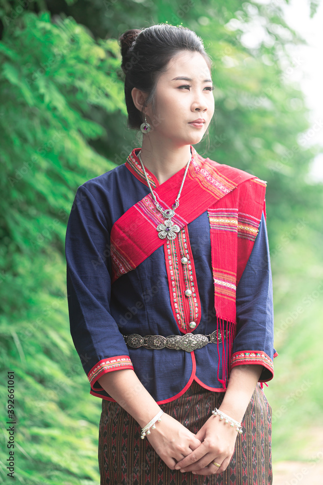 Portrait of asian girl with Thai local traditional dress, famous in countryside of Thailand Portrait of asian girl with Thai local traditional dress, famous in countryside of Thailand