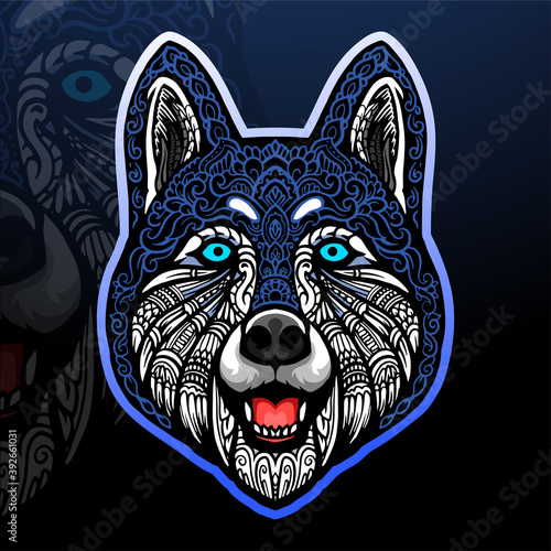 Siberian husky head mascot. zentangle arts.