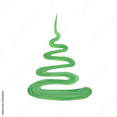 Christmas tree green abstract. Icon. Holiday symbol. Picture for designs of postcards. Watercolor illustration on a white background.