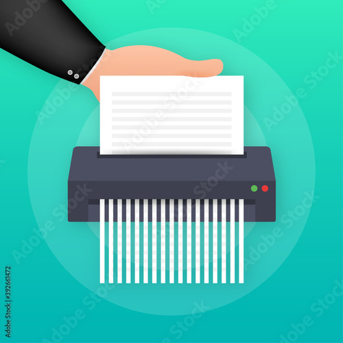 Paper shredder icon document business office information protection. Vector illustration