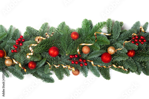 Christmas border of fir tree on white
