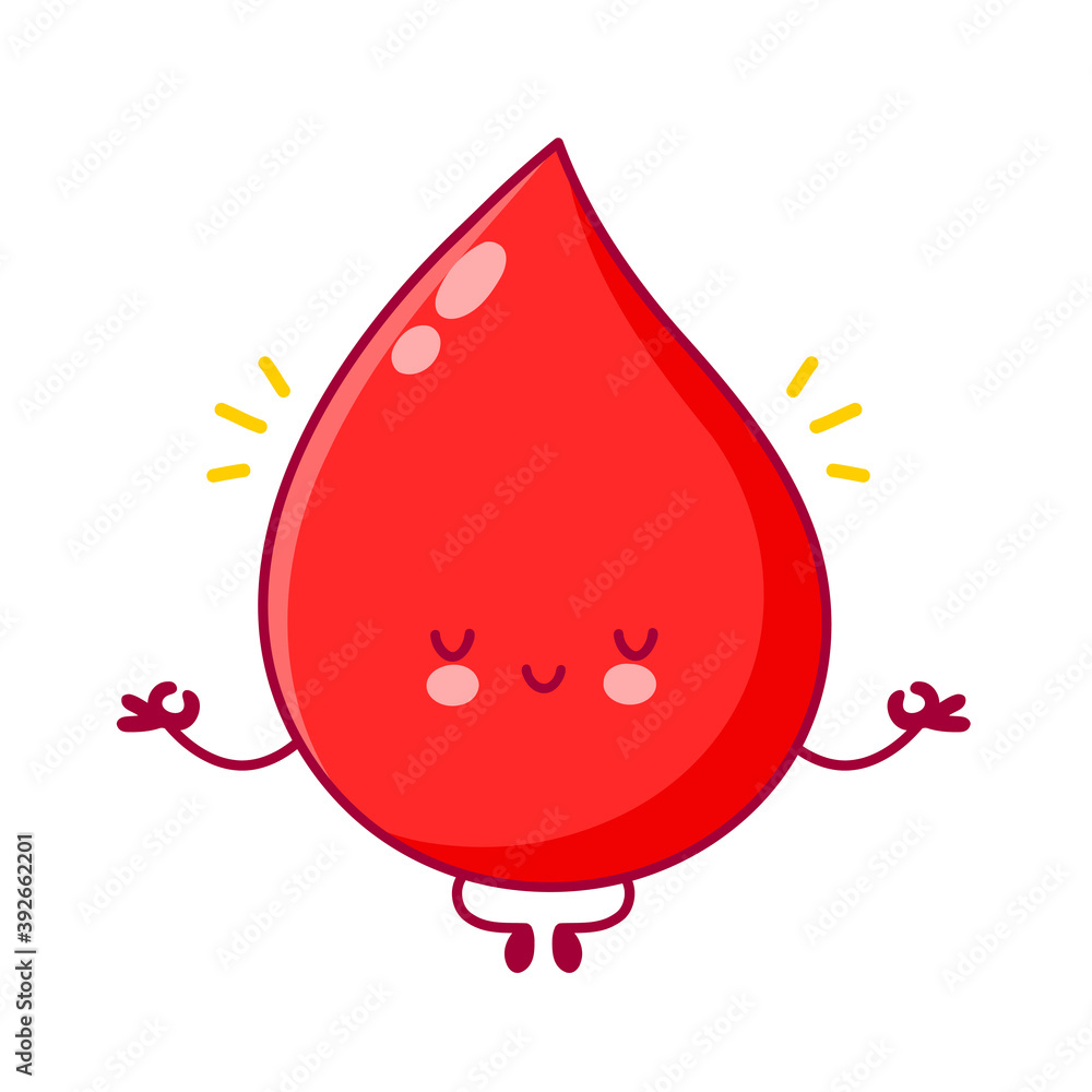 Cute happy funny blood drop meditate Cute happy funny blood drop meditate
