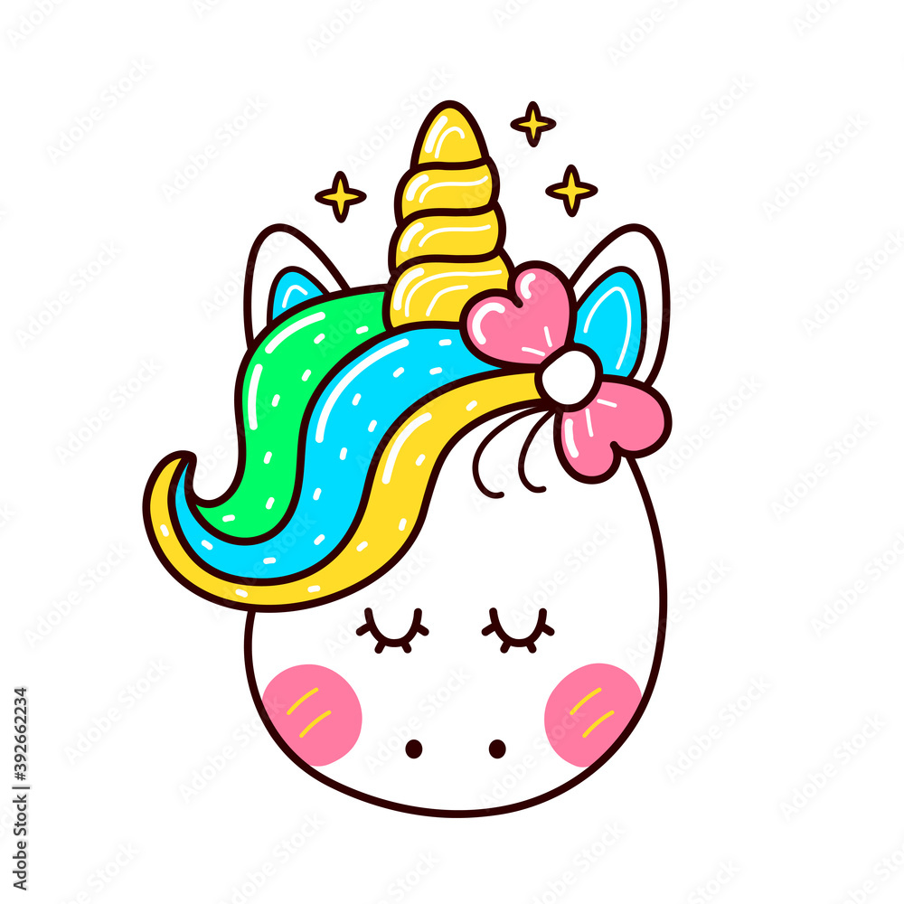 Cute funny unicorn face. Vector flat cartoon
