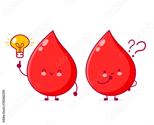 Cute blood drop with question mark and lightbulb