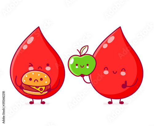 Cute blood drop with healthy and unhealthy food
