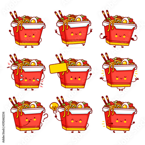 Cute funny happy wok noodle box character